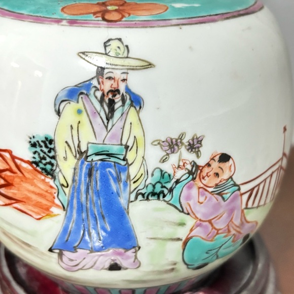 Vtg Antique CHINESE Asian Porcelain VASE Ginger Jar FAMILLE VERTE Children QING - Picture 6 of 13
